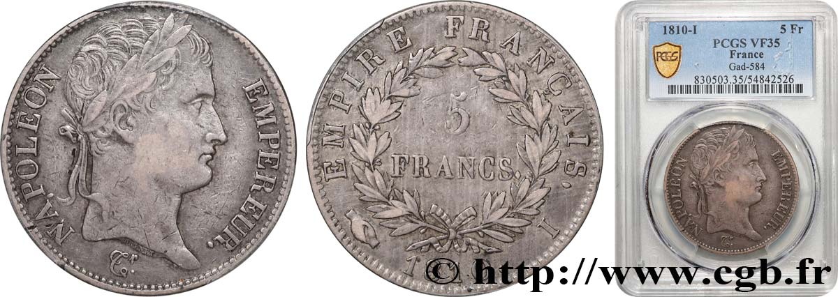 5 francs Napoléon Empereur, Empire français 1810 Limoges F.307/18 S35 PCGS