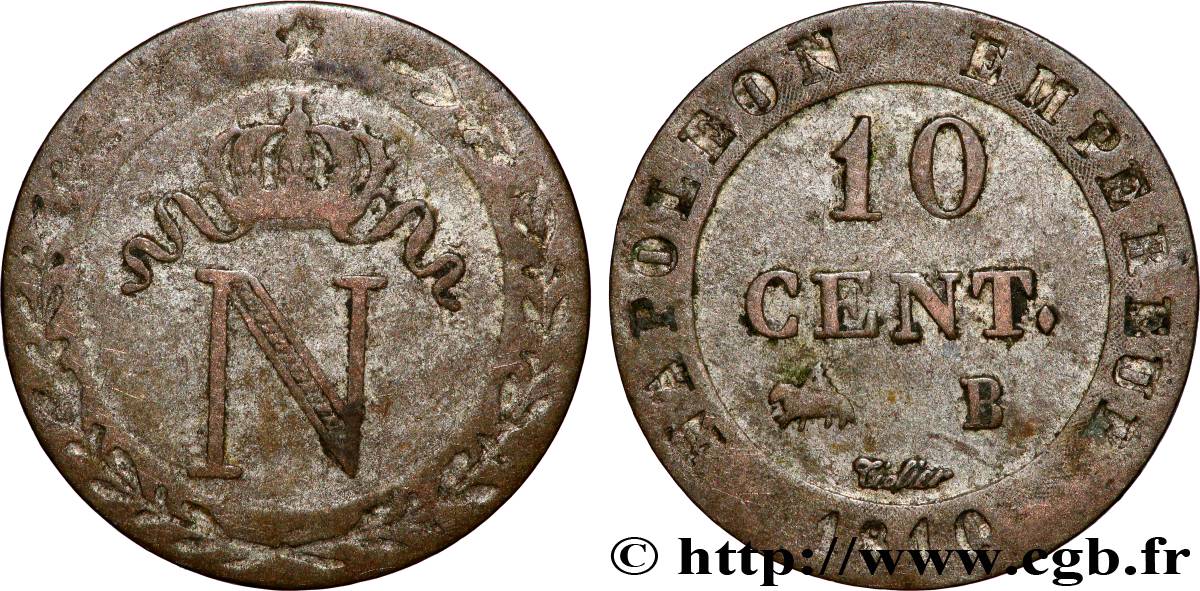 10 cent. à l&nbsp;N couronnée 1810 Rouen F.130/20 S 