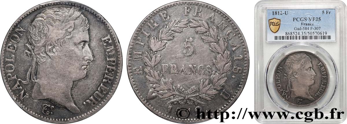 5 francs Napoléon Empereur, Empire français 1812 Turin F.307/55 TB35 PCGS