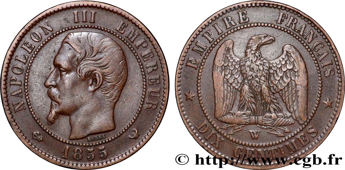 Dix centimes Napoléon III, tête nue 1855 Lille F.133/33 SS 