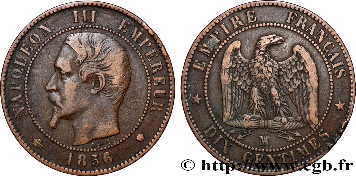 Dix centimes Napoléon III, tête nue 1856 Marseille F.133/39 fSS 