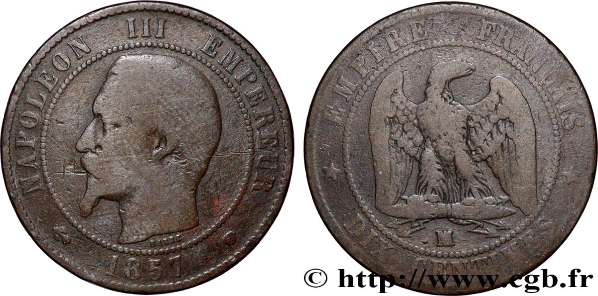 Dix centimes Napoléon III, tête nue 1857 Marseille F.133/45 F12 