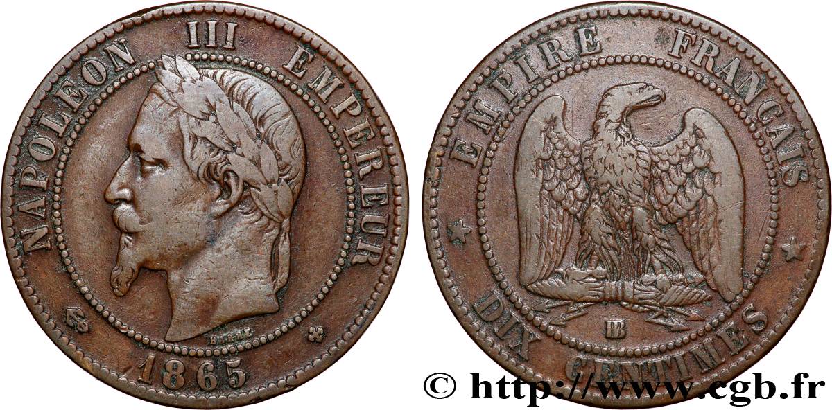 Dix centimes Napoléon III, tête laurée 1865 Strasbourg F.134/17 S 