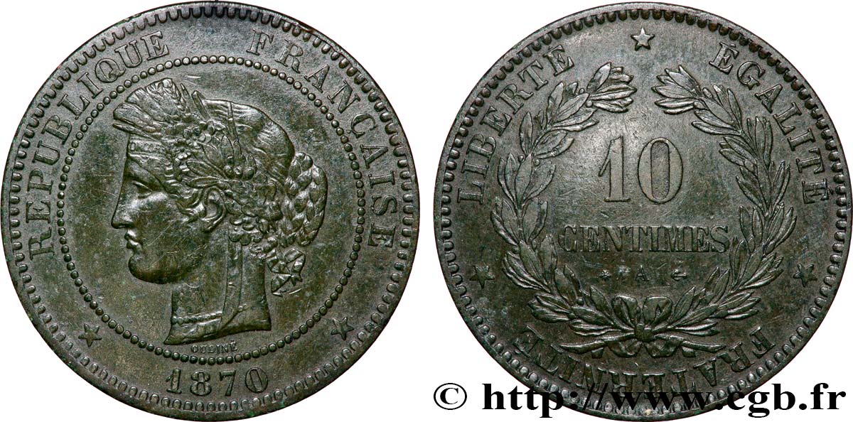 10 centimes Cérès 1870 Paris F.135/3 XF 