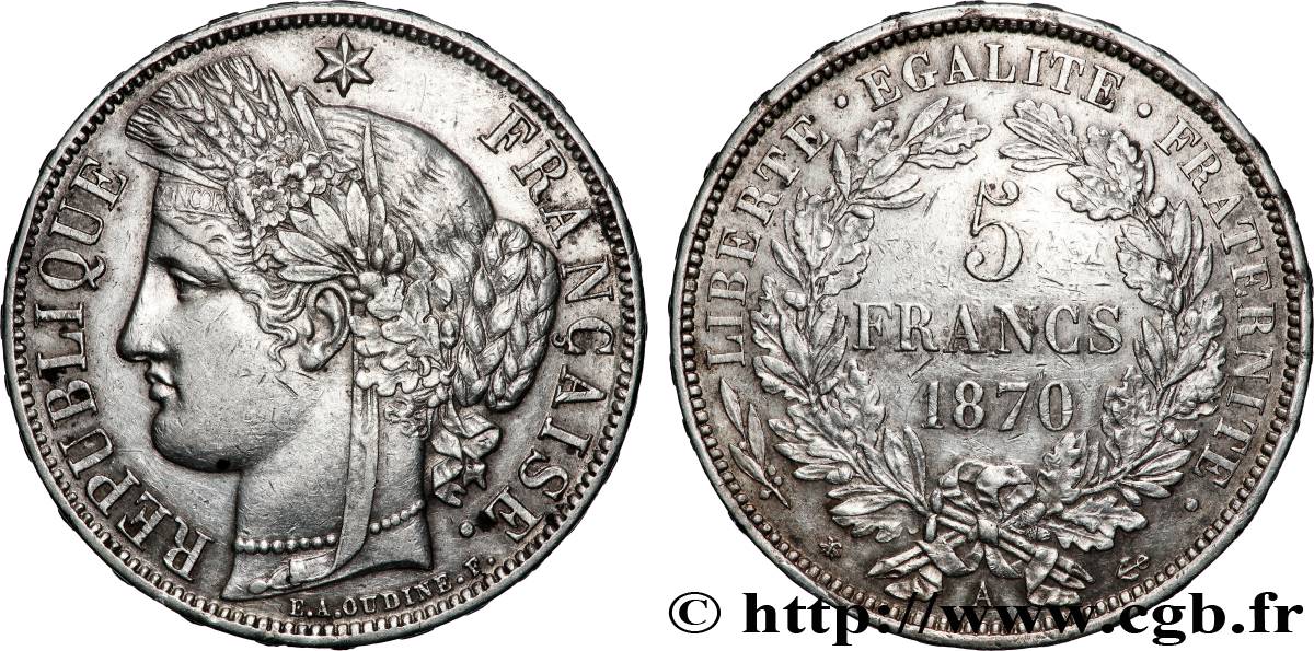 5 francs Cérès, avec légende 1870 Paris F.333/1 TTB 