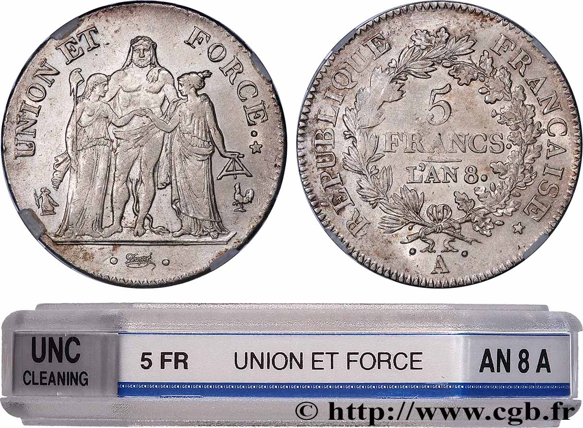 5 francs Union et Force, Union serré, avec glands intérieurs et gland extérieur 1800 Paris F.288/126 MS GENI