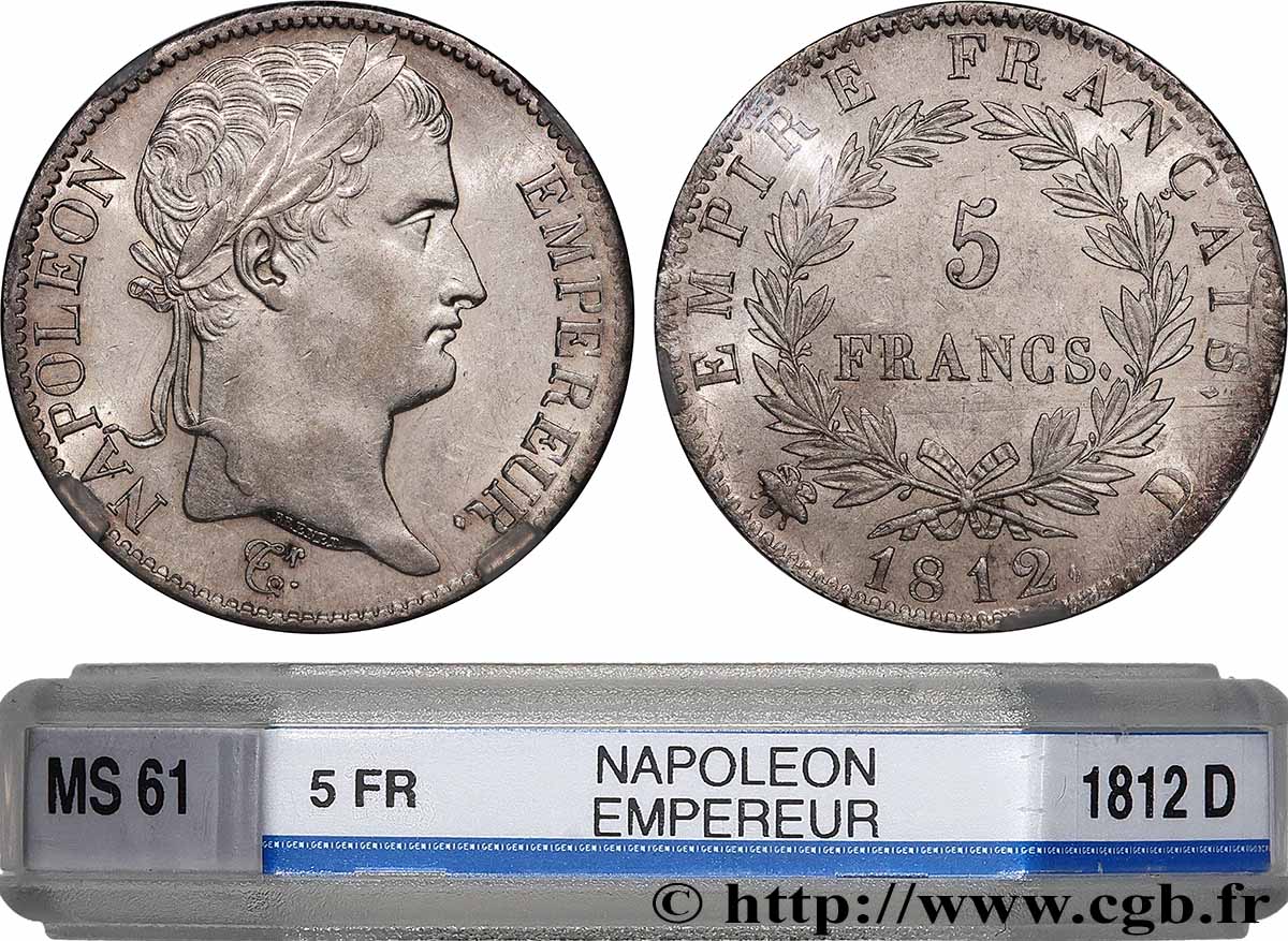 5 francs Napoléon Empereur, Empire français 1812 Lyon F.307/44 MS61 GENI