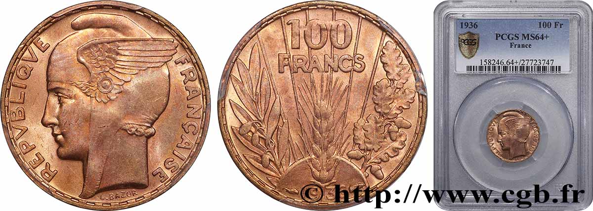 100 francs or, Bazor 1936  F.554/8 SPL64 PCGS