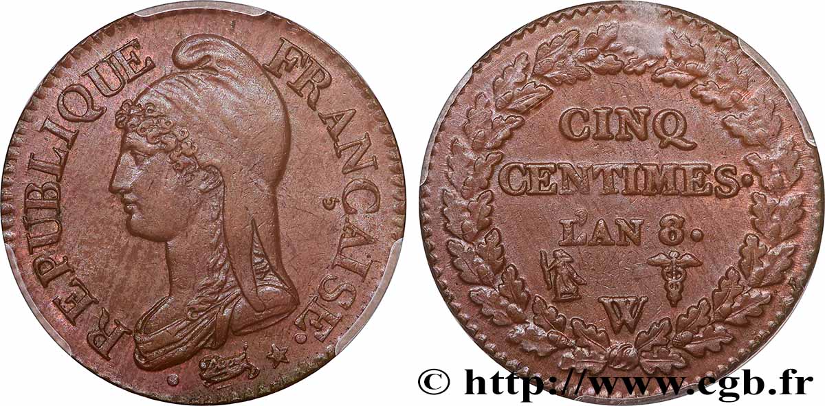 Cinq centimes Dupré, grand module 1800 Lille F.115/138 SPL63 PCGS
