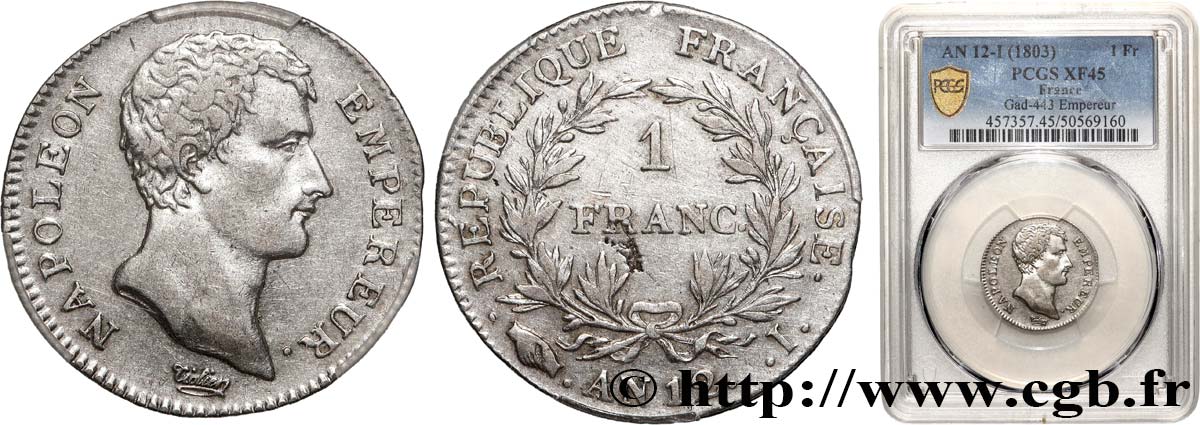 1 franc Napoléon Empereur, Calendrier révolutionnaire 1804 Limoges F.201/5 TTB45 PCGS