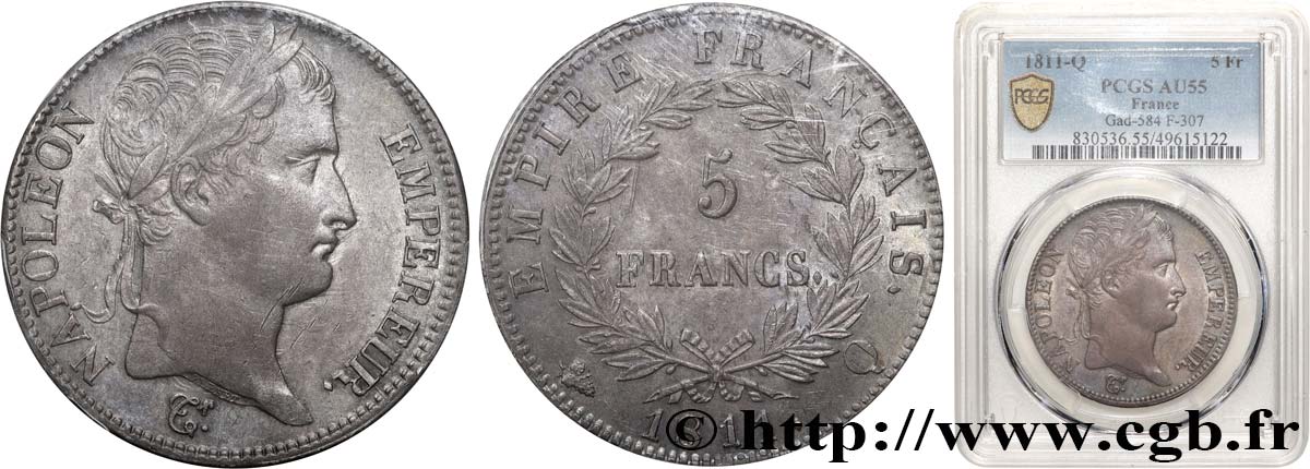 5 francs Napoléon Empereur, Empire français 1811 Perpignan F.307/37 SUP55 PCGS