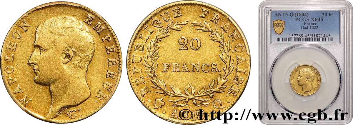 20 francs or Napoléon tête nue, Calendrier révolutionnaire 1805 Perpignan F.512/3 TTB45 PCGS