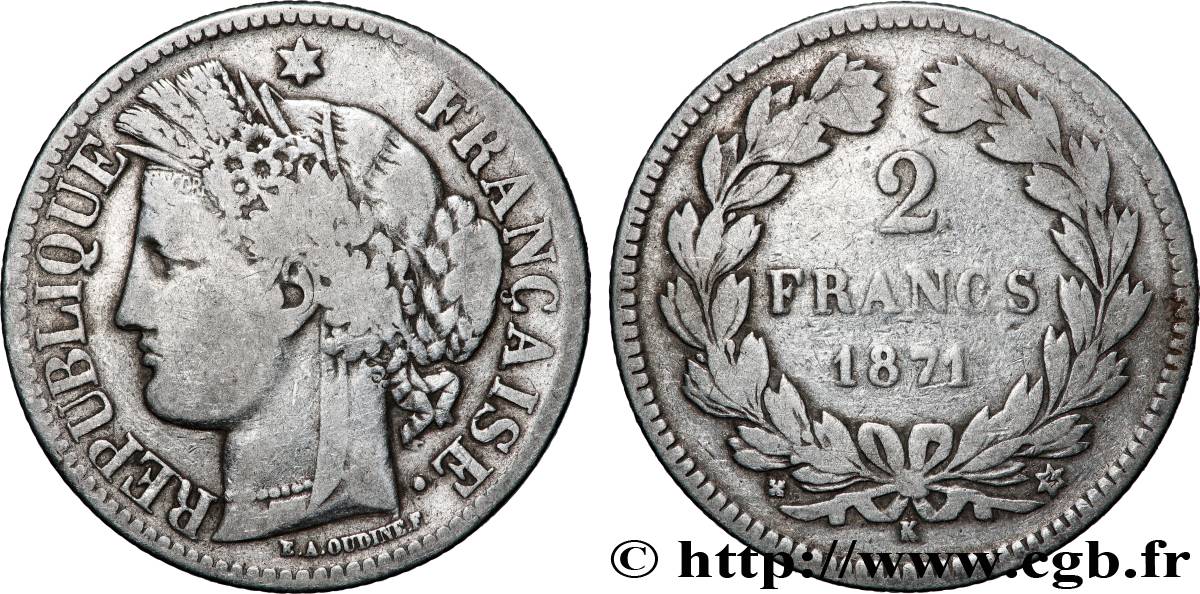 2 francs Cérès, sans légende 1871 Bordeaux F.264/4 TB 