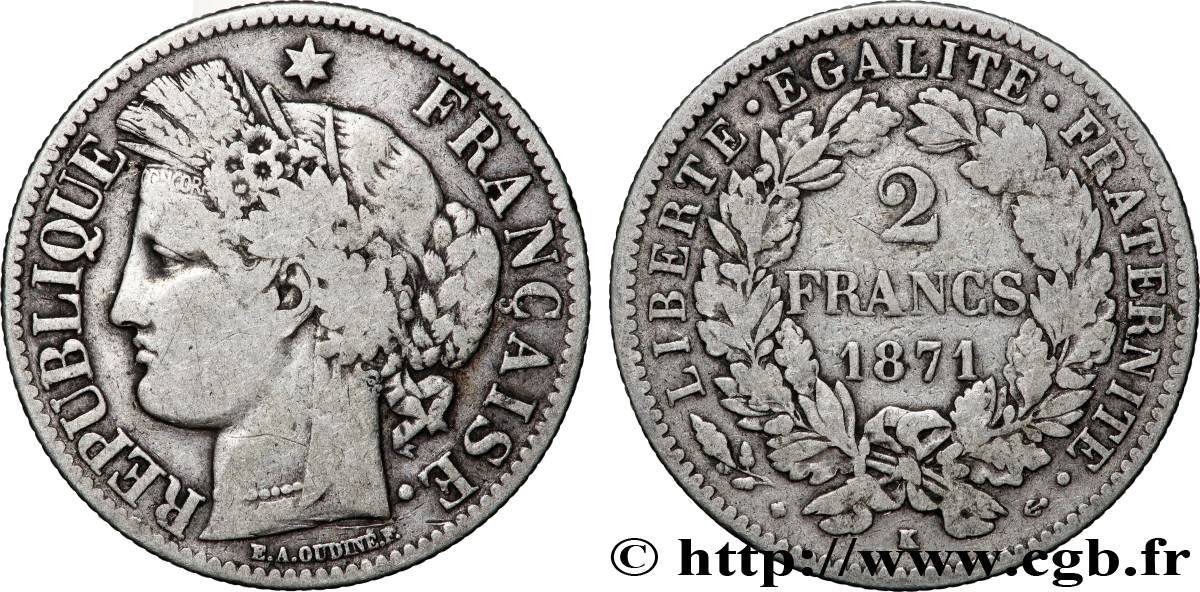 2 francs Cérès, avec légende 1871 Bordeaux F.265/7 TB 