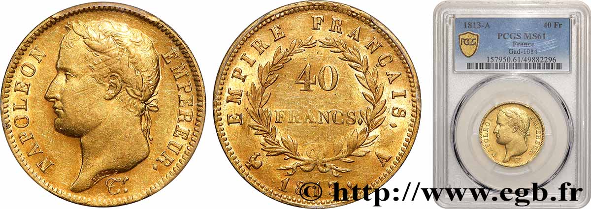 40 francs or Napoléon tête laurée, Empire français 1813 Paris F.541/11 SUP61 PCGS