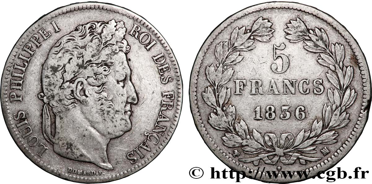 5 francs IIe type Domard 1836 Marseille F.324/59 VF 