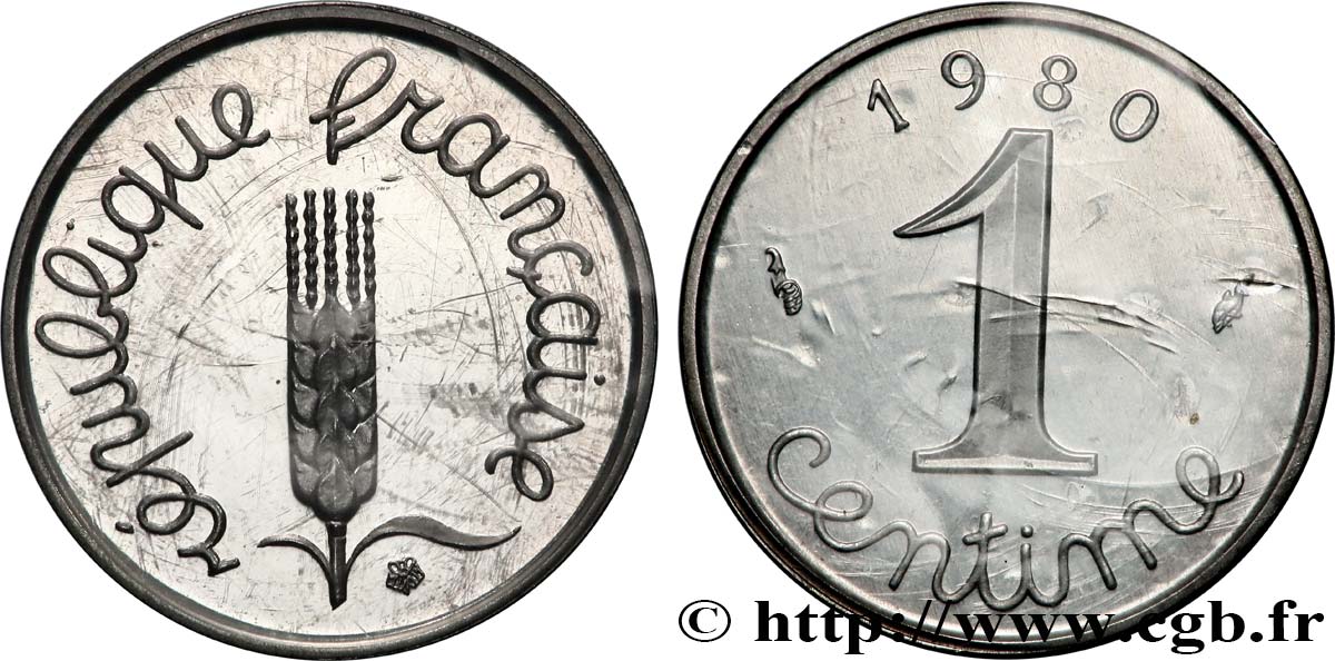 Piéfort argent de 1 centime Épi 1980 Pessac GEM.4 P2 SPL+ 