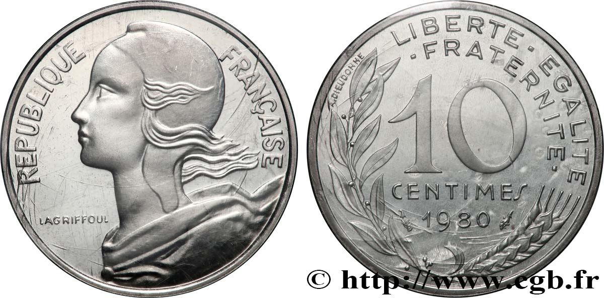 Piéfort Argent de 10 centimes Marianne 1980 Pessac GEM.46 P2 SPL+ 