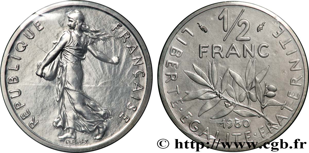 Piéfort Argent de 1/2 franc Semeuse 1980 Pessac GEM.91 P2 FDC 