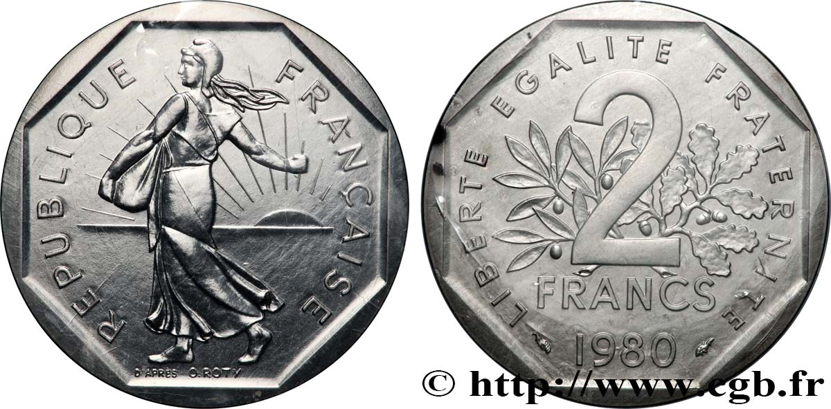 Piéfort Argent de 2 francs Semeuse 1980 Pessac GEM.123 P2 SPL 