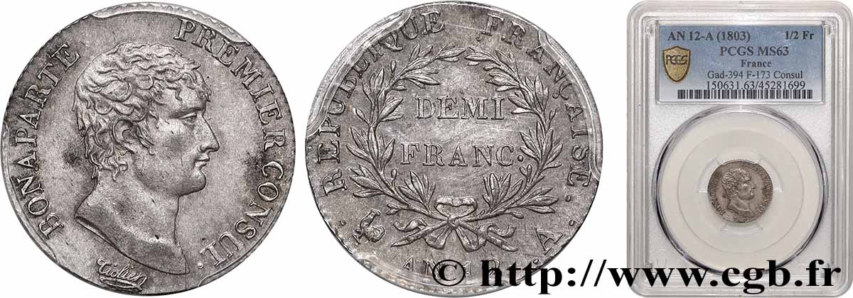 Demi-franc Bonaparte Premier Consul 1804 Paris F.173/2 SPL63 PCGS