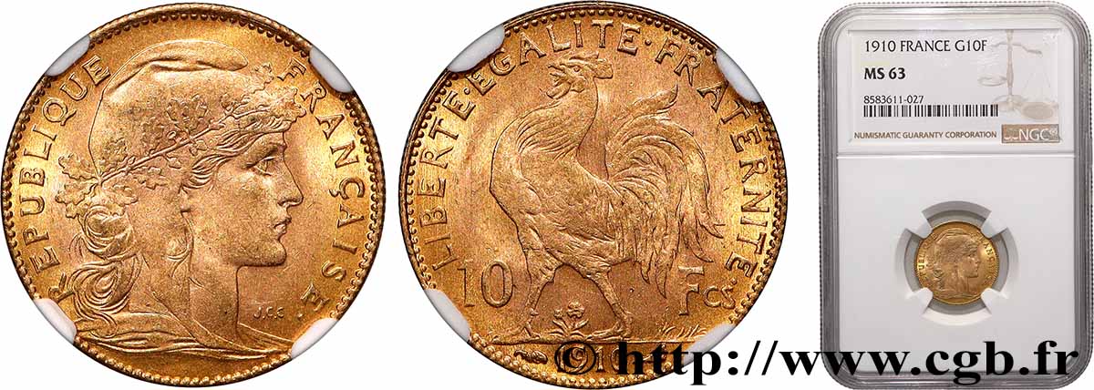 10 francs Coq 1910 Paris F.509/11 SC63 NGC