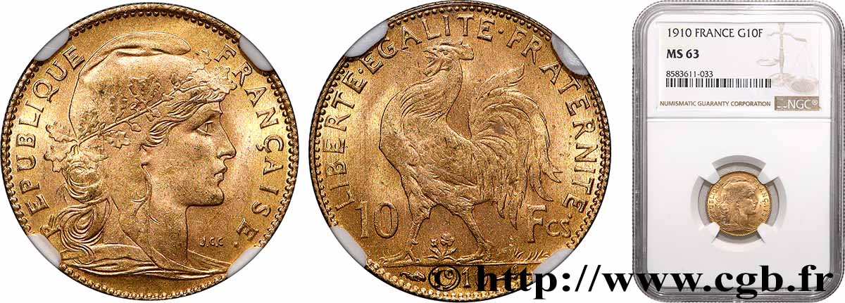 10 francs Coq 1910 Paris F.509/11 SPL63 NGC