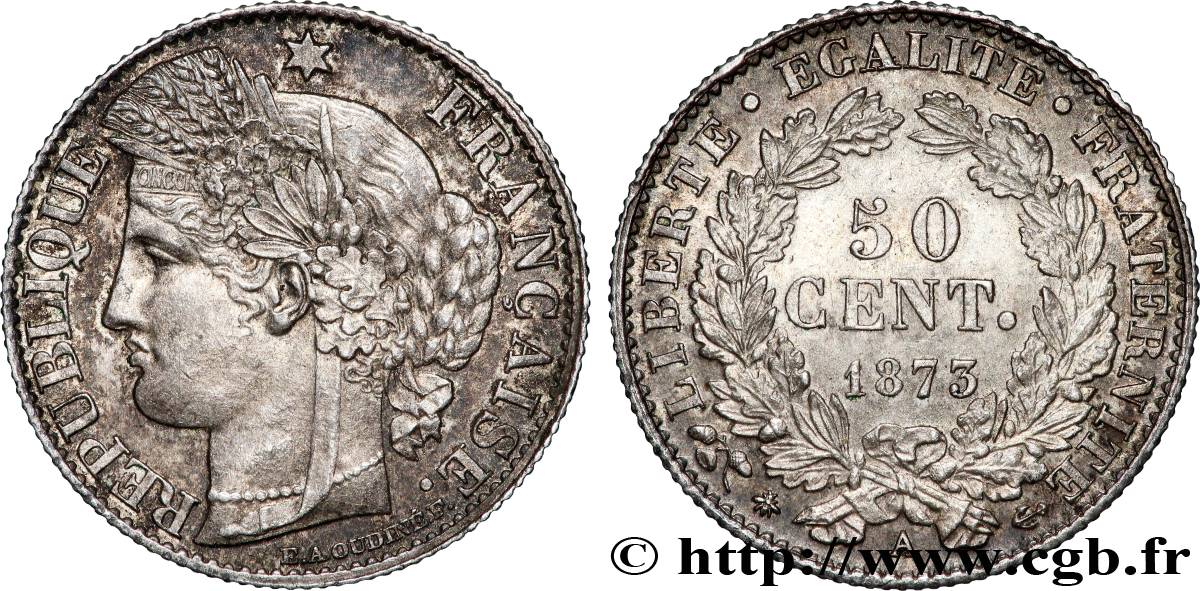 50 centimes Cérès, IIIe République 1873 Paris F.189/5 MS60 