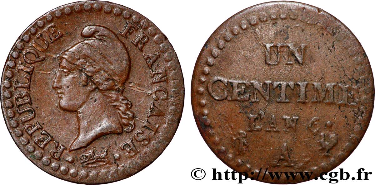 Un centime Dupré, 6 normal 1798 Paris F.100/3 XF 