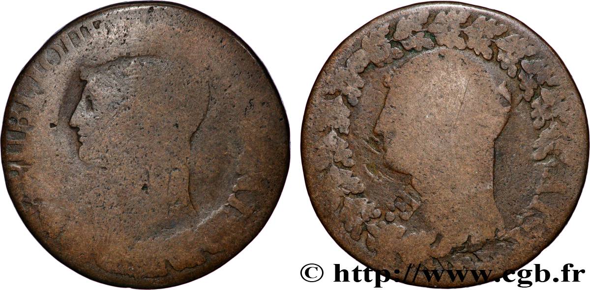 Cinq centimes Dupré, grand module, &nbsp;refrappage&nbsp; du décime n.d. s.l. F.114/9 G 