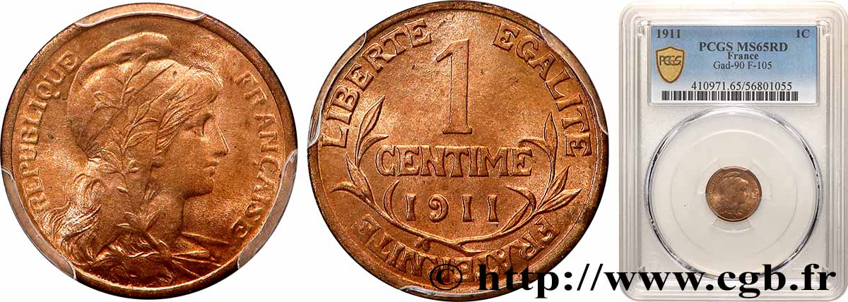 1 centime Daniel-Dupuis 1911 Paris F.105/13 FDC65 PCGS