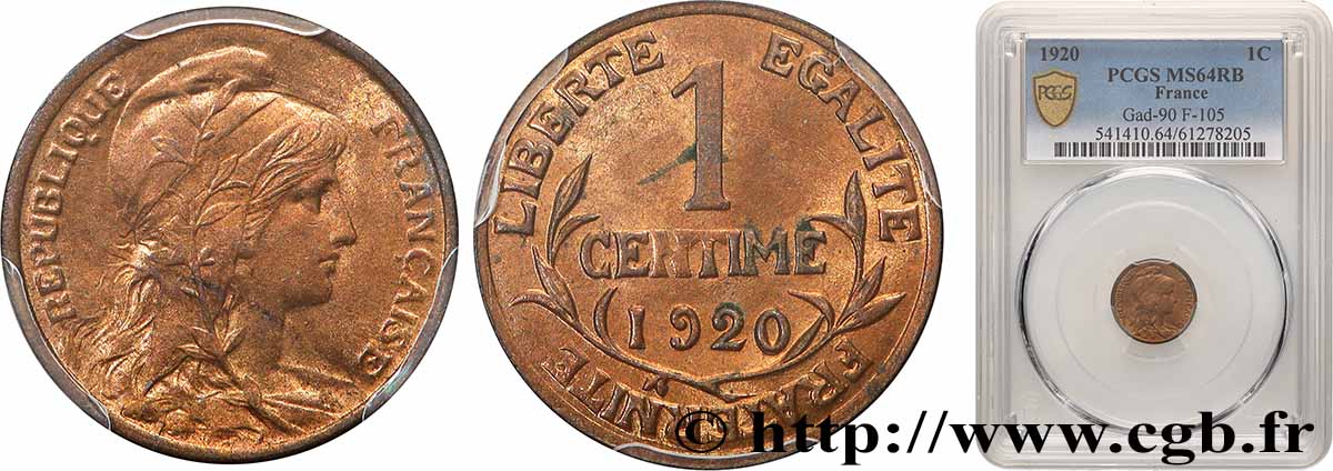 1 centime Daniel-Dupuis 1920  F.105/19 MS64 PCGS