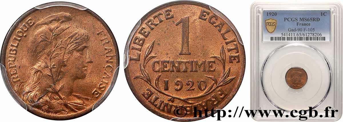 1 centime Daniel-Dupuis 1920  F.105/19 FDC65 PCGS