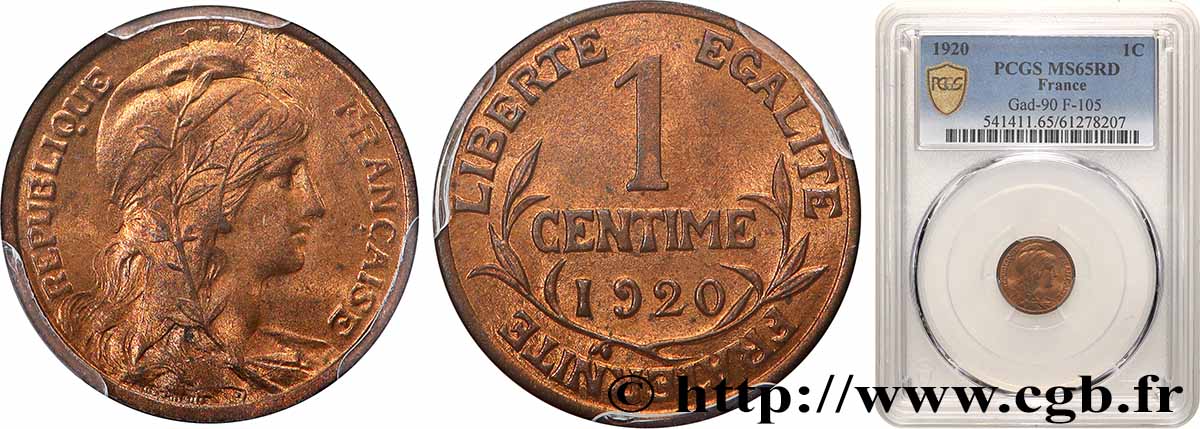 1 centime Daniel-Dupuis 1920  F.105/19 MS65 PCGS