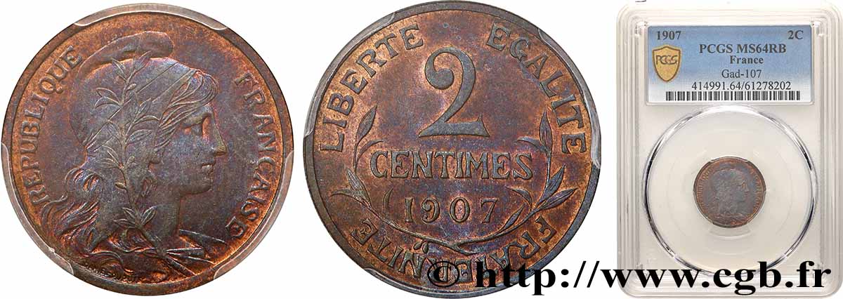 2 centimes Daniel-Dupuis 1907 Paris F.110/10 SPL64 PCGS