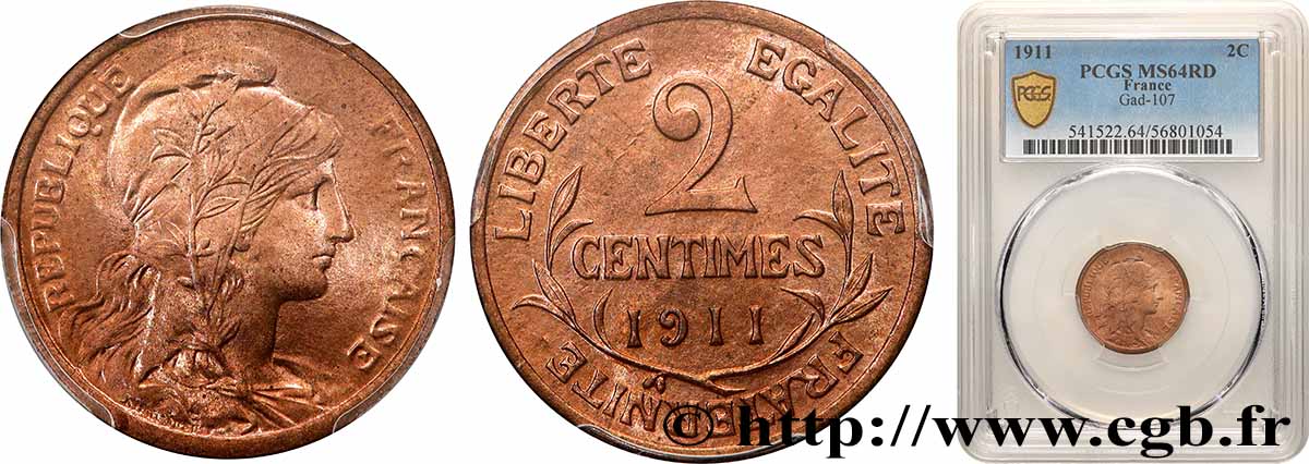 2 centimes Daniel-Dupuis 1911 Paris F.110/14 SPL64 PCGS