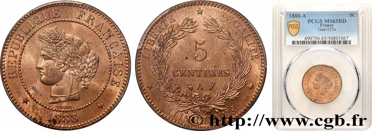 5 centimes Cérès 1888 Paris F.118/30 FDC65 PCGS