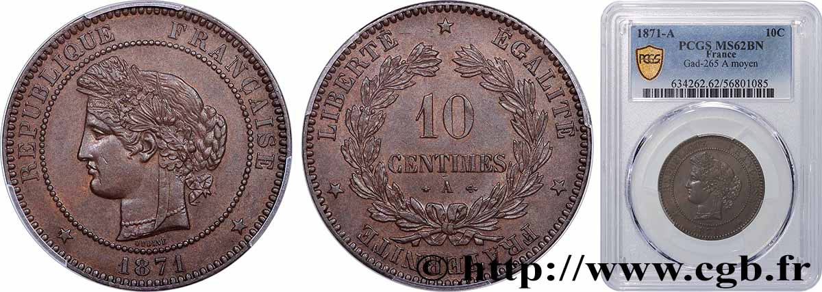 10 centimes Cérès 1871 Paris F.135/5 MS62 PCGS