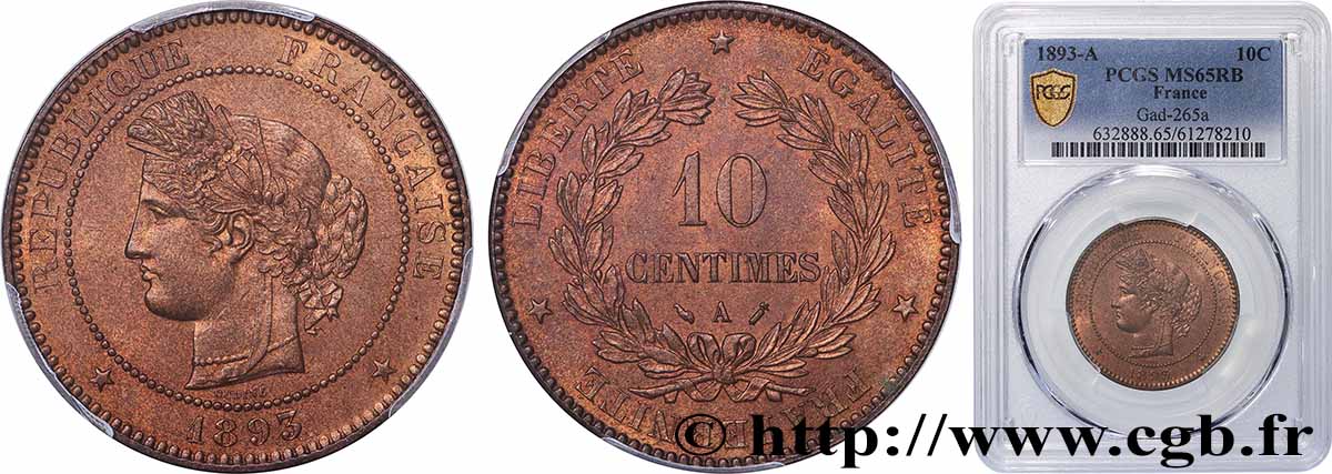 10 centimes Cérès 1893 Paris F.135/38 MS65 PCGS