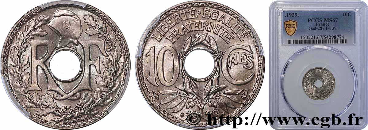 10 centimes Lindauer, maillechort 1939  F.139/3 MS67 PCGS