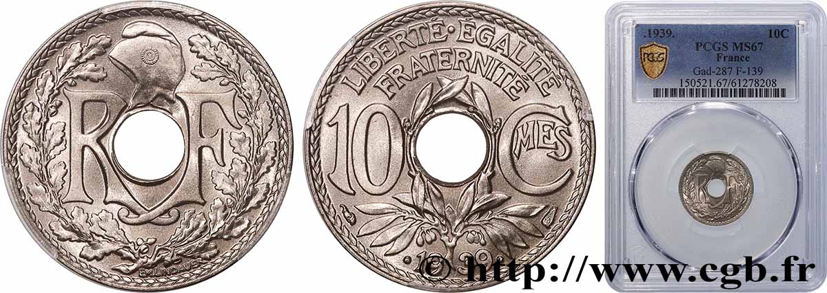 10 centimes Lindauer, maillechort 1939  F.139/3 FDC67 PCGS
