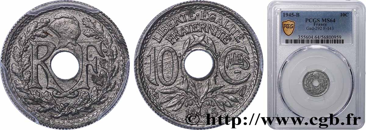 10 centimes Lindauer, petit module 1945 Beaumont-Le-Roger F.143/3 MS64 PCGS