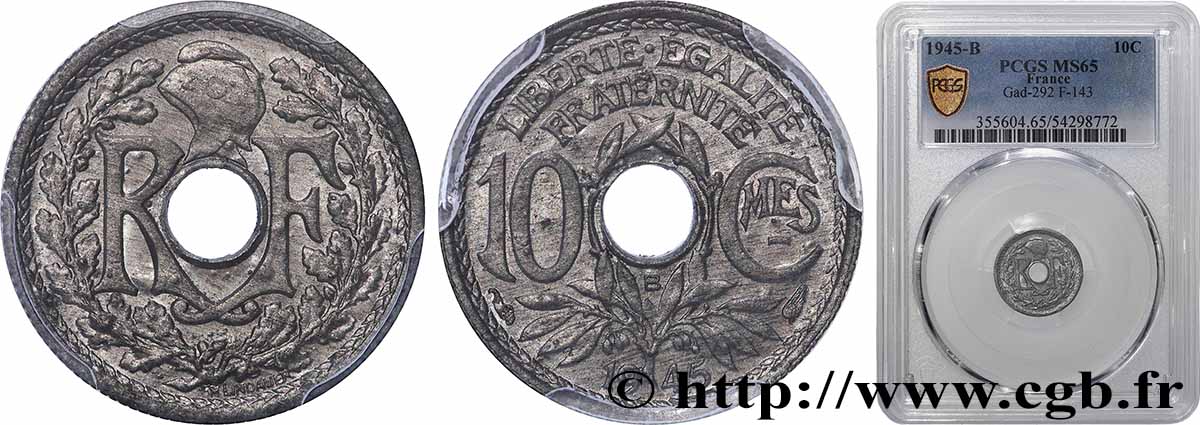 10 centimes Lindauer, petit module 1945 Beaumont-Le-Roger F.143/3 MS65 PCGS