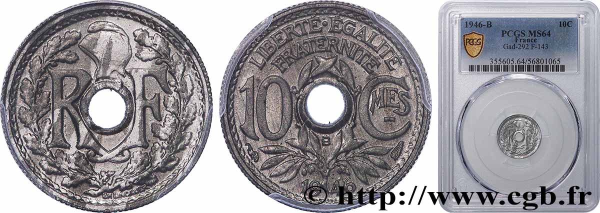 10 centimes Lindauer, petit module 1946 Beaumont-Le-Roger F.143/5 SPL64 PCGS