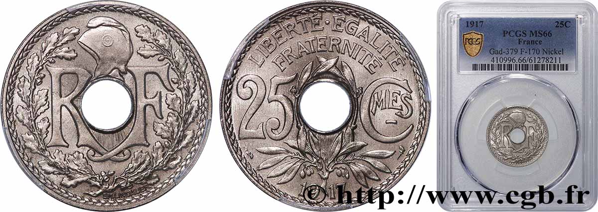 25 centimes Lindauer, Cmes souligné 1917  F.170/5 FDC66 PCGS