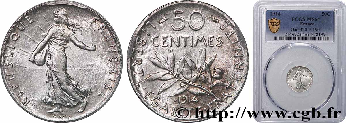 50 centimes Semeuse 1914 Paris F.190/21 SPL64 PCGS