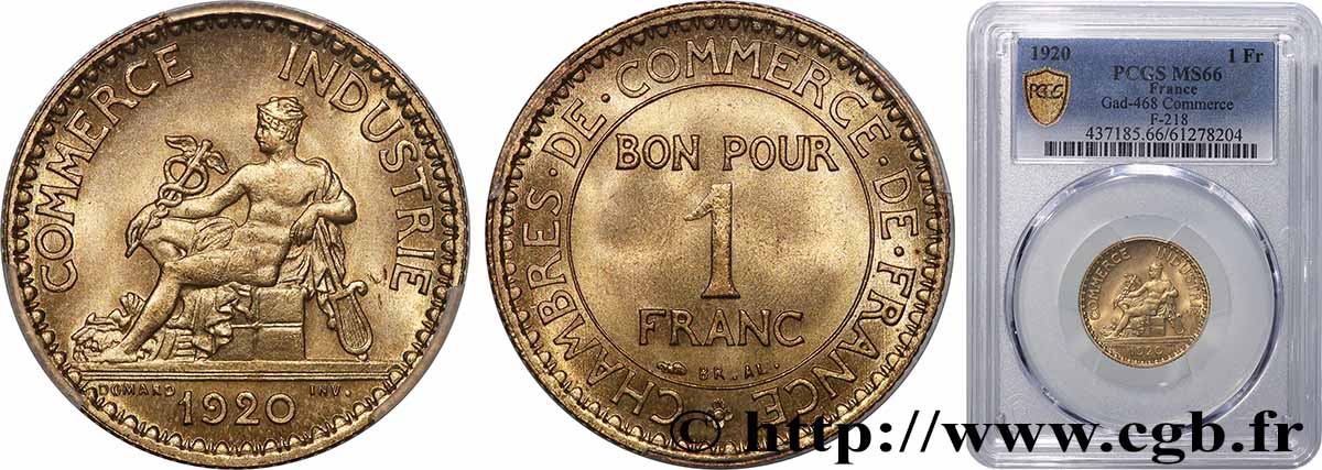 1 franc Chambres de Commerce 1920 Paris F.218/2 MS66 PCGS