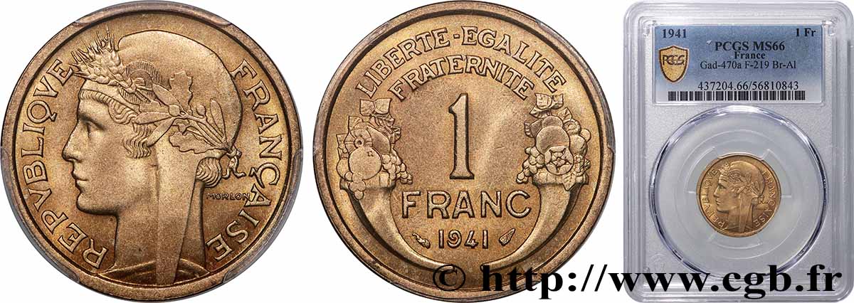 1 franc Morlon 1941 Paris F.219/12 MS66 PCGS