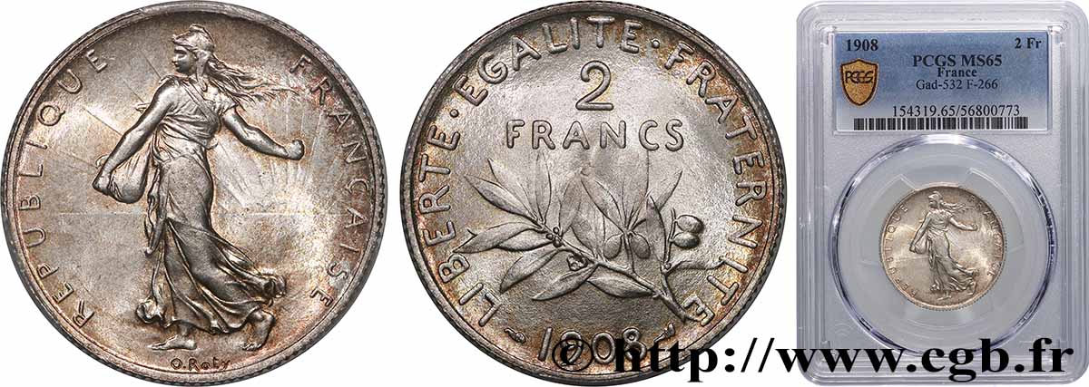 2 francs Semeuse 1908 Paris F.266/10 MS65 PCGS