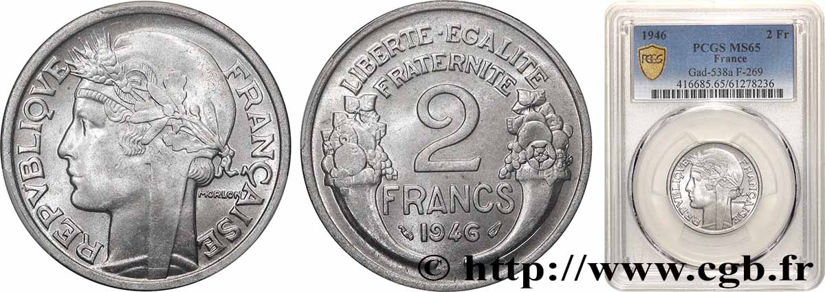 2 francs Morlon, aluminium 1946  F.269/8 FDC65 PCGS
